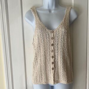 NWT Blu Pepper Cotton Knit Crochet Button Tank Vest Women's Large Natural‎ Y2K